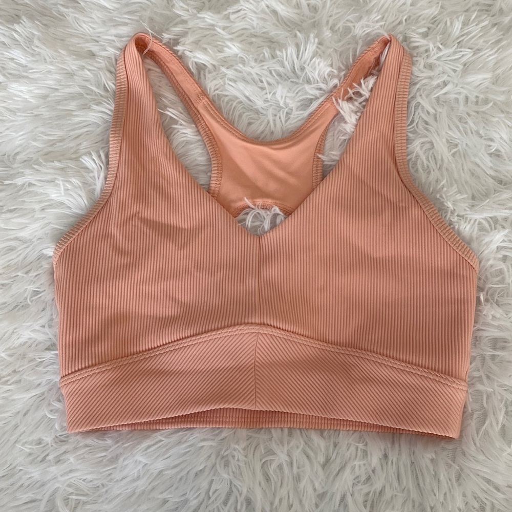 Lorna Jane peach ribbed crop sports bra